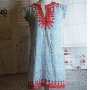 Rikshaw design striped blue white w/embroidery detail dress size XS